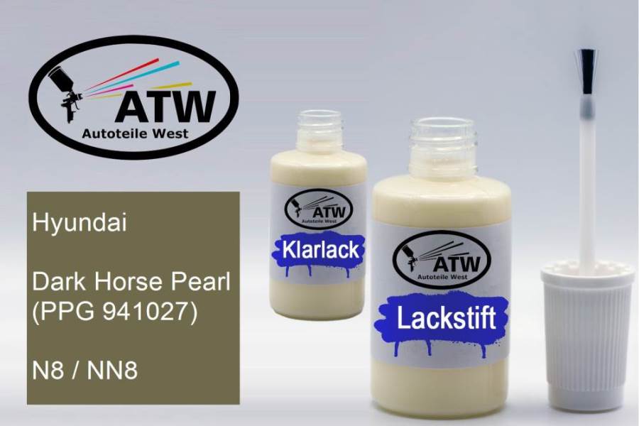Hyundai, Dark Horse Pearl (PPG 941027), N8 / NN8: 20ml Lackstift + 20ml Klarlack - Set, von ATW Autoteile West.